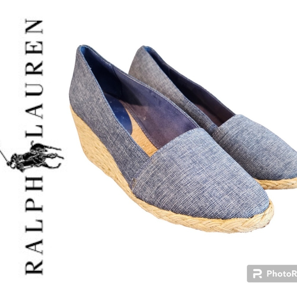 Ralph Lauren Denim-Look Espadrille Wedge Sandals - Blue